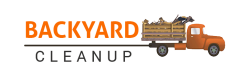 Backyard Cleanup logo featuring an orange truck carrying garden waste, representing garden clean up and green waste removal services.