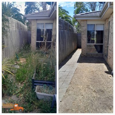 Overgrown courtyard in Hasting Victoria on the left side and a nice clean tidy courtyard on the right side